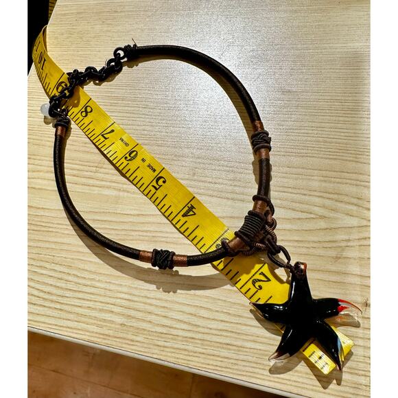 Blown Glass Star Braided Cord Hippie No Metal Choker Necklace - Picture 6 of 6